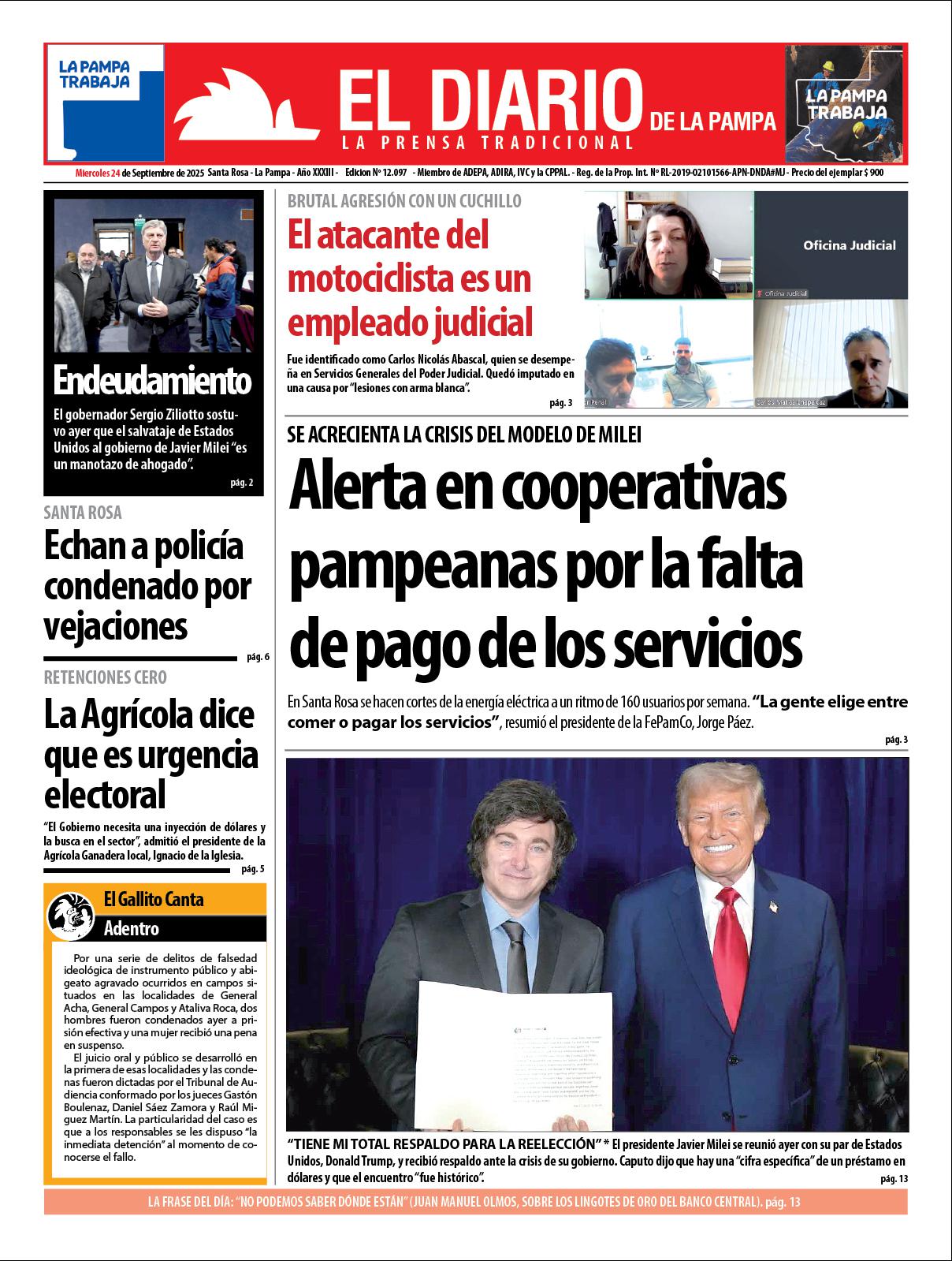 Tapa de El Diario en papel  mieacutercoles 24 de septiembre de 2025